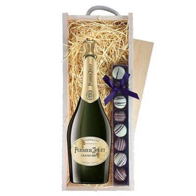 Perrier Jouet Grand Brut Champagne 75cl & Truffles, Wooden Box